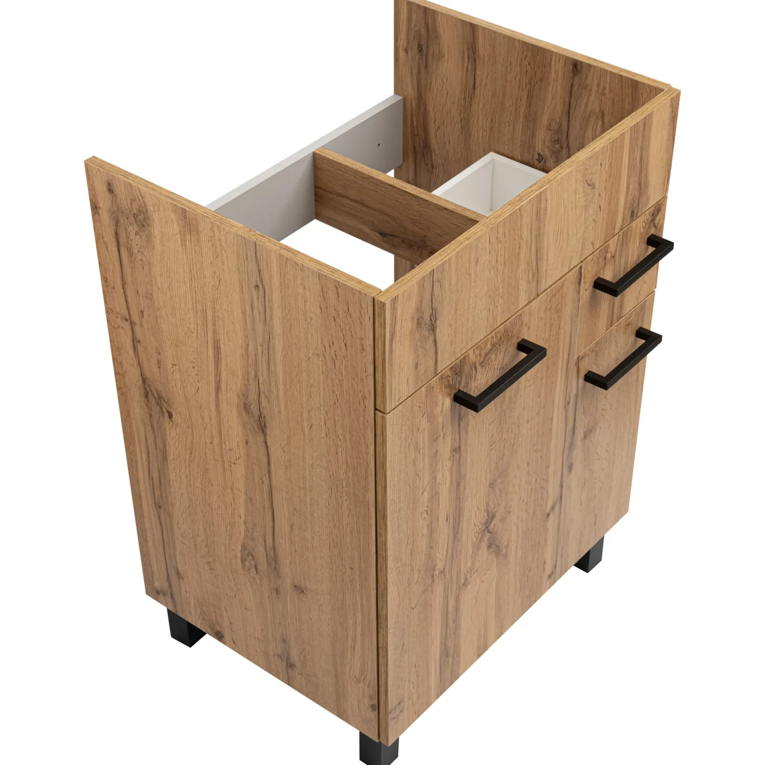 Zestaw do Łazienki 60cm Szafka z Umywalką Słupek 50cm Lustro Dąb Wotan