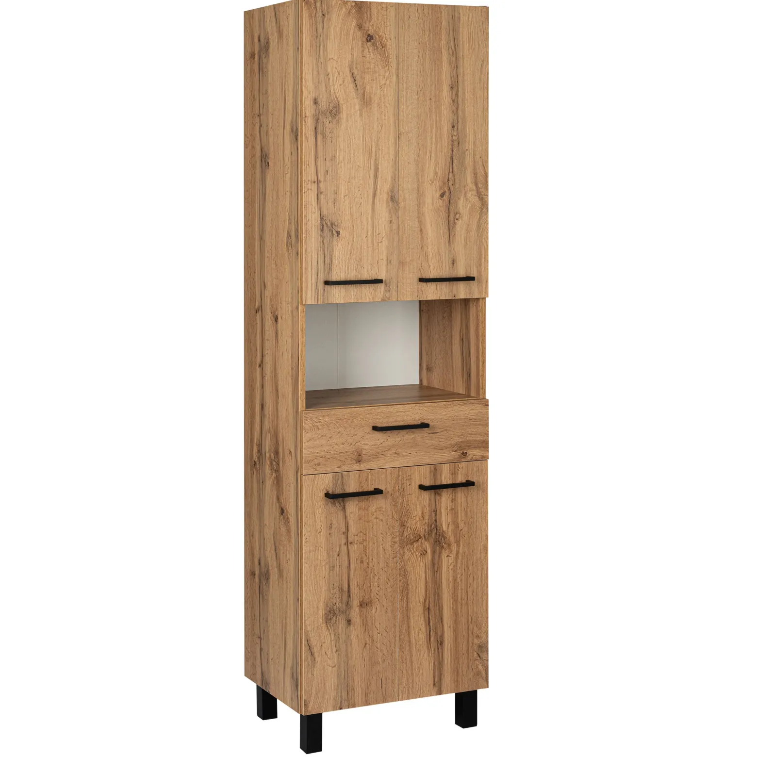 Zestaw do Łazienki 60cm Szafka z Umywalką Słupek 50cm Lustro Dąb Wotan
