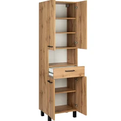 Zestaw do Łazienki 60cm Szafka z Umywalką Słupek 50cm Lustro Dąb Wotan
