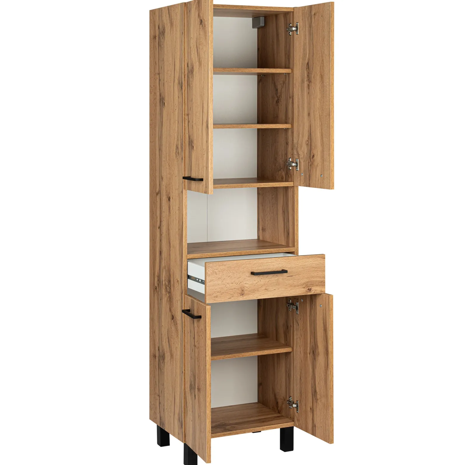 Zestaw do Łazienki 60cm Szafka z Umywalką Słupek 50cm Lustro Dąb Wotan