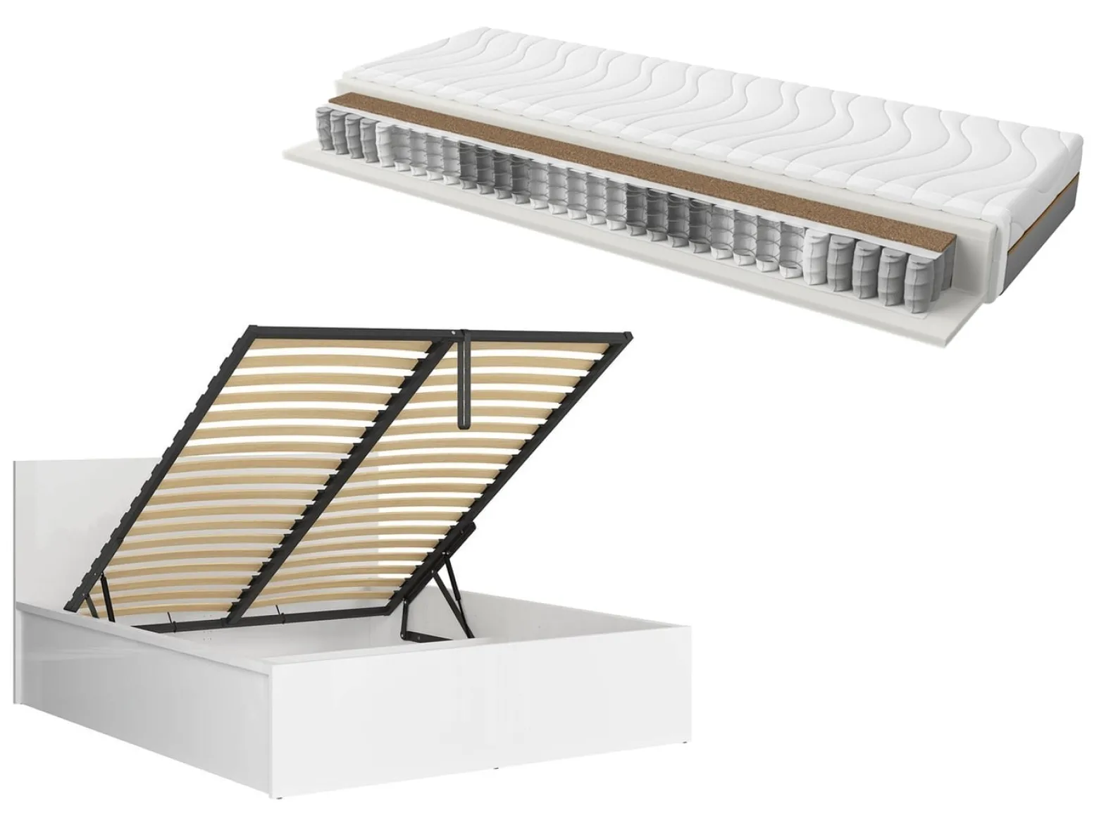 Zestaw łóżko Tetrix biały połysk ze stelażem i materacem Ceres AV160x200