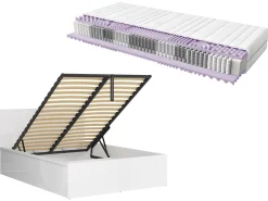 Zestaw łóżko Tetrix biały połysk ze stelażem i materac Mimas 140x200