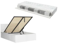 Zestaw łóżko Tetrix biały połysk ze stelażem i materacem Merida 140x200