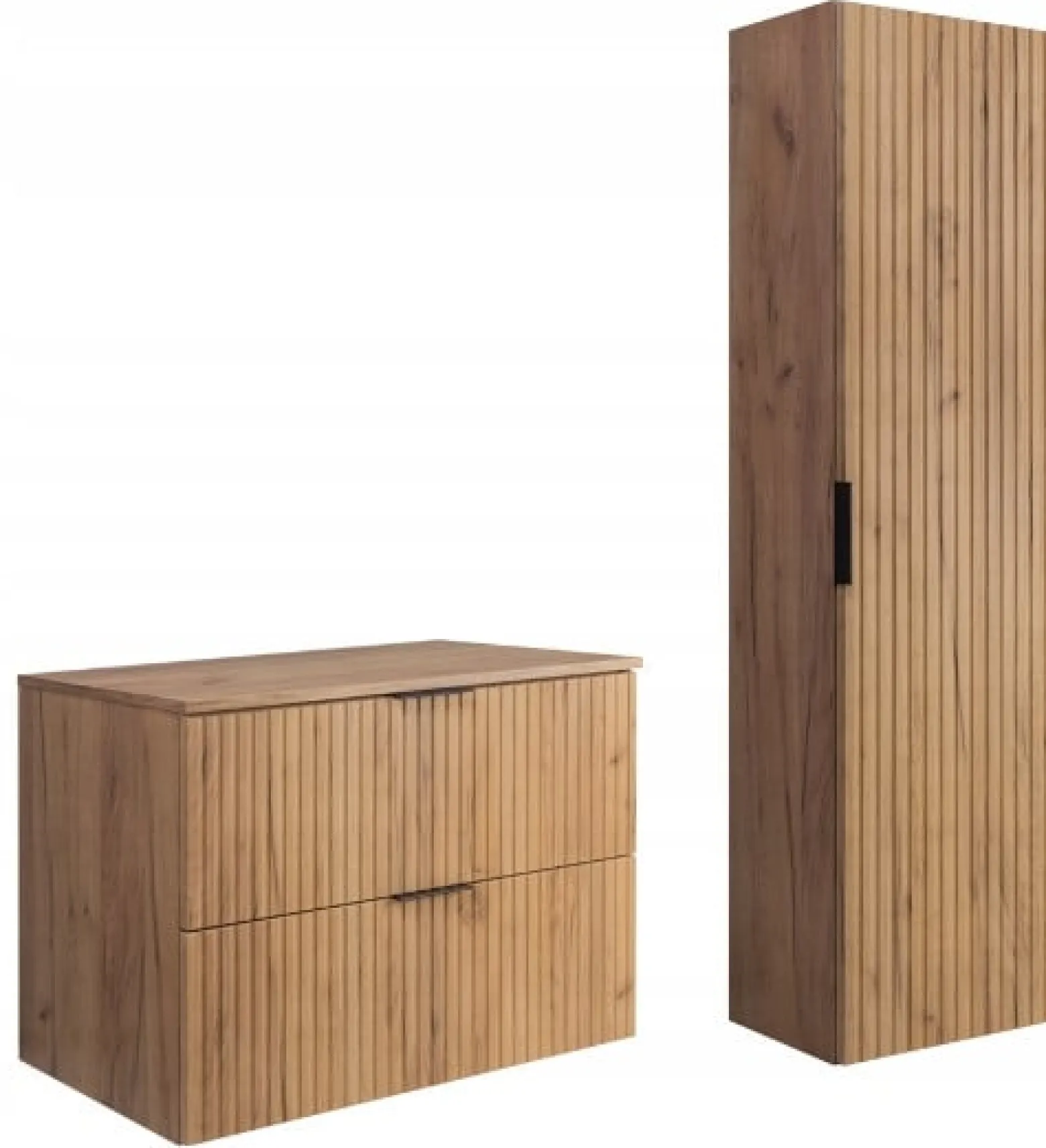 Zestaw Mebli Łazienkowych Wiszących Słupek 136 + Szafka 80X46 Dąb
