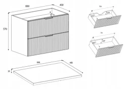 Zestaw Mebli Łazienkowych Wiszących Słupek 136 + Szafka 80X46 Dąb