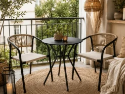 Zestaw mebli ogrodowych balkon stół Como Pro c + 2x krzesło Portino taupe