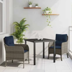 Zestaw Mebli Ogrodowych Bistro Rattan Szary Stół 2 Krzesła Balkon