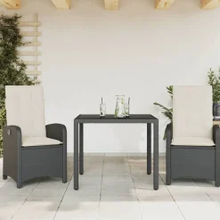 Zestaw Mebli Ogrodowych Bistro Rattan Czarny 2 Krzesła Stół na Balkon