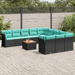 Zestaw Mebli Ogrodowych Modułowy Rattan Czarny Stół Sofa na Taras