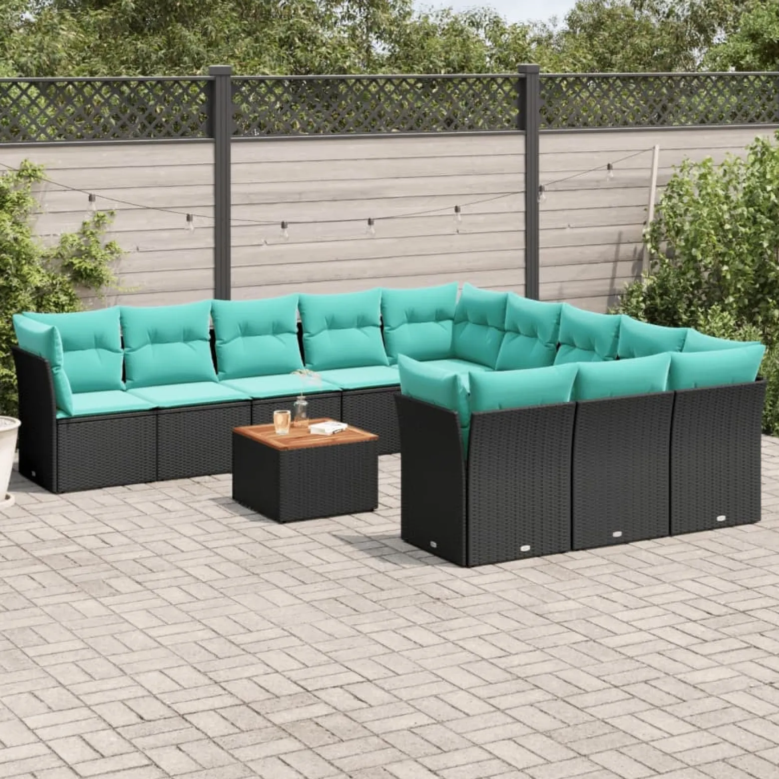 Zestaw Mebli Ogrodowych Modułowy Rattan Czarny Stół Sofa na Taras