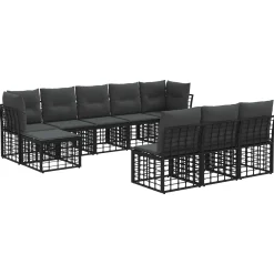 Zestaw Mebli Ogrodowych Modułowy Rattan Czarny Szary 8 Sof na Taras