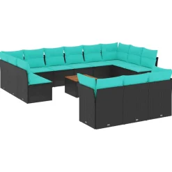 Zestaw Mebli Ogrodowych Modułowy Rattan Czarny Sofa Stół na Taras