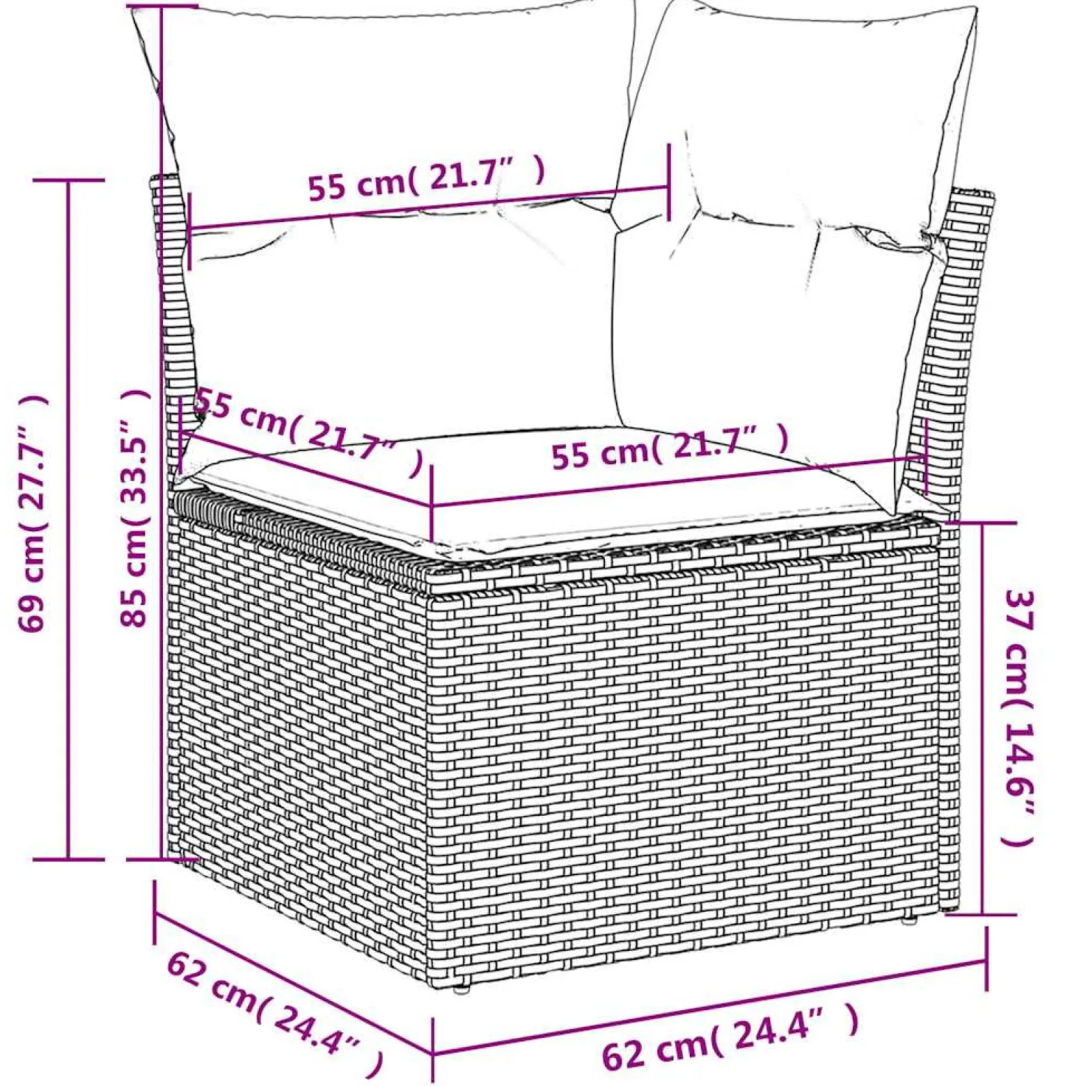 Zestaw Mebli Ogrodowych Modułowy Rattan Czarny Sofa Stół na Taras