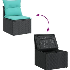 Zestaw Mebli Ogrodowych Modułowy Rattan Czarny Sofa Stół na Taras