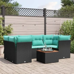Zestaw Mebli Ogrodowych Wypoczynkowy Rattan Czarny Sofa Stół na Taras