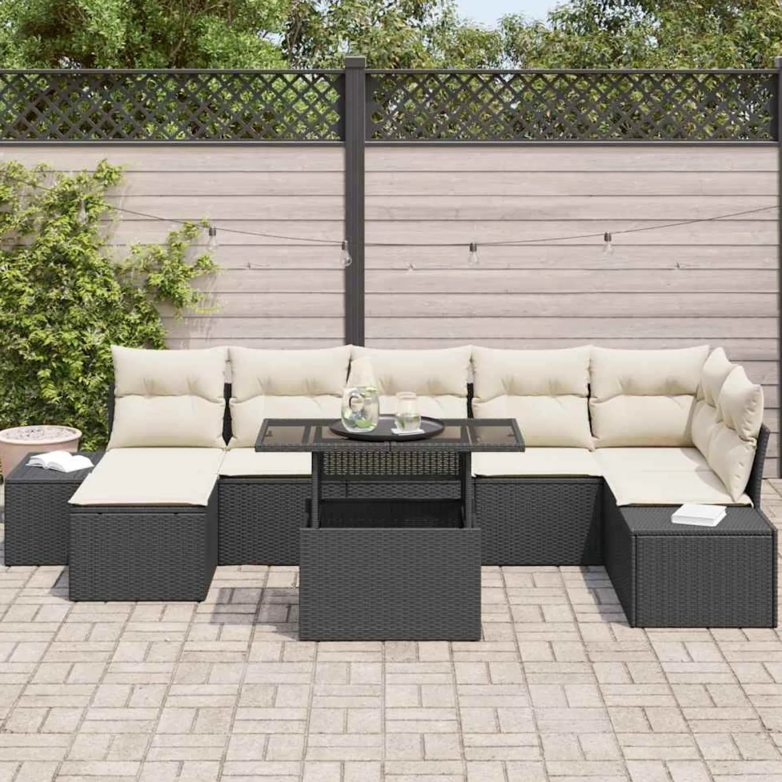 Zestaw Mebli Ogrodowych Wypoczynkowy Sofy Stolik Podnóżek Rattan Na Balkon