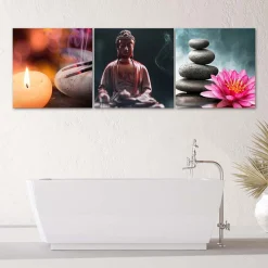 Zestaw obrazów na płótnie, Kadzidła i Budda (90x30)