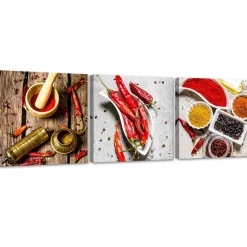 Zestaw obrazów na płótnie, Ostre przyprawy z papryczki chili (90x30)