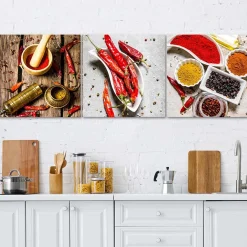Zestaw obrazów na płótnie, Ostre przyprawy z papryczki chili (90x30)