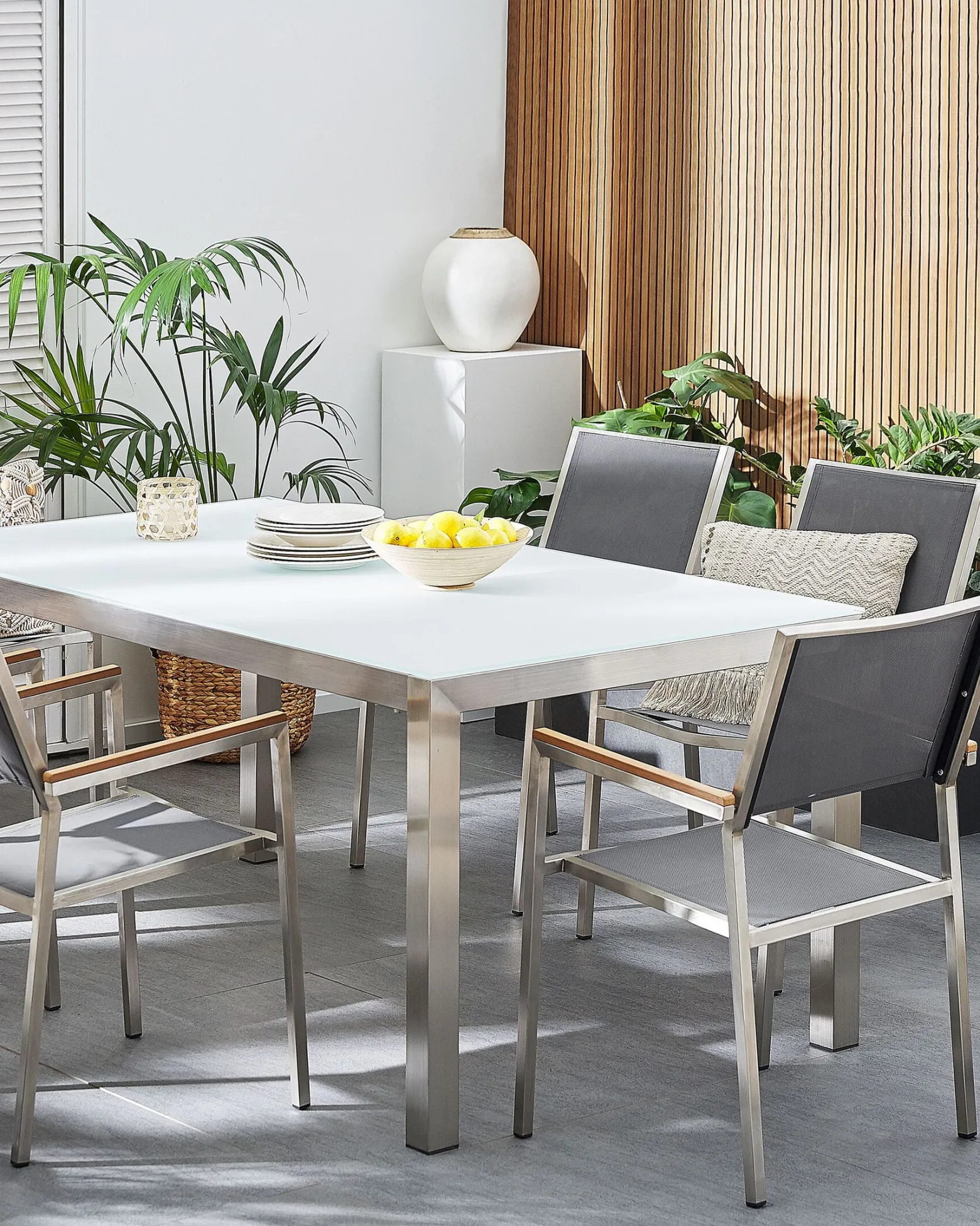 Zestaw ogrodowy 6 krzeseł stal szare