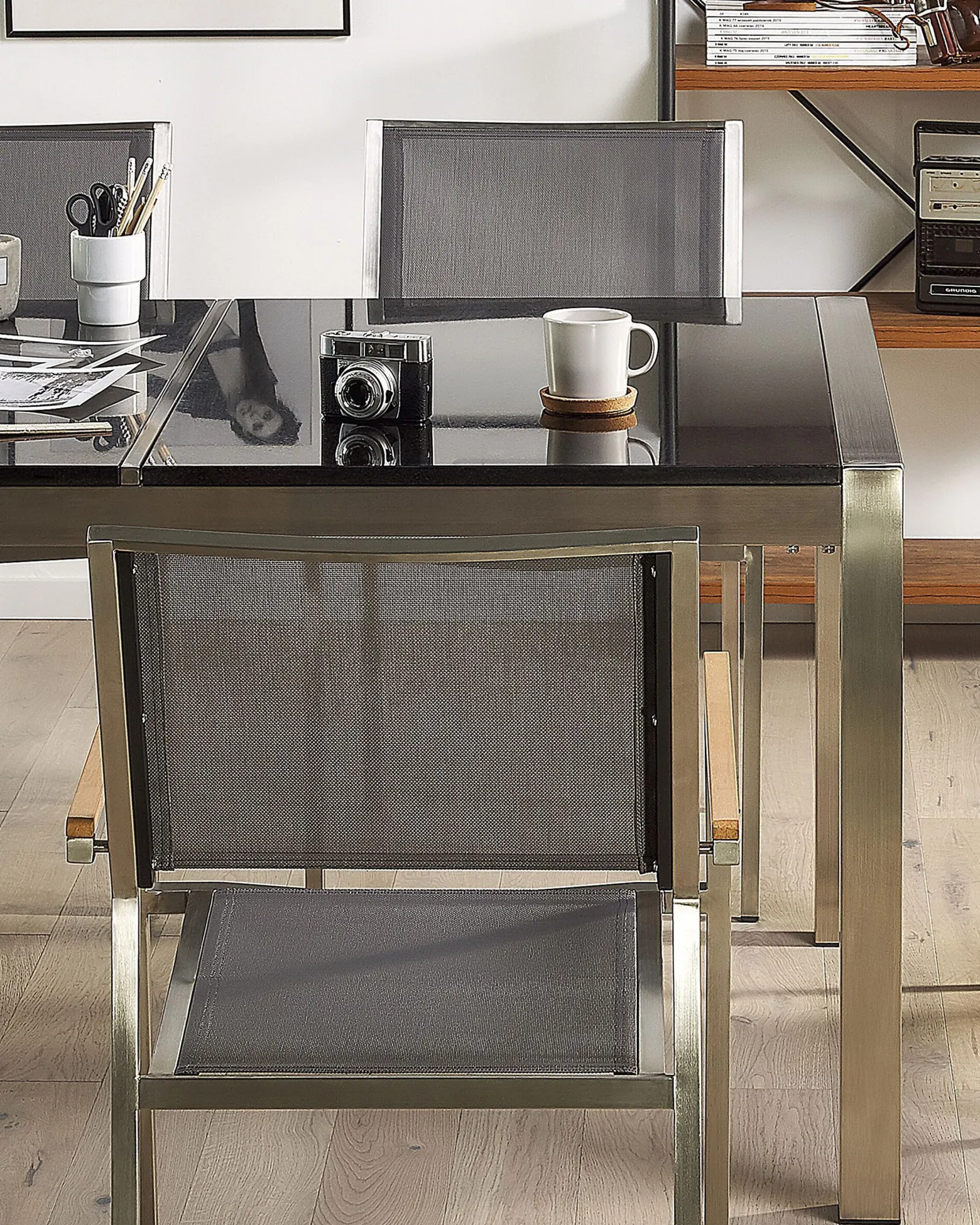 Zestaw ogrodowy 6 krzeseł stal szare