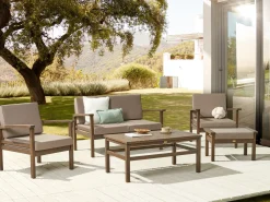 Zestaw ogrodowy sofa i 2 fotele ze stolikiem Certyfikowane drewno