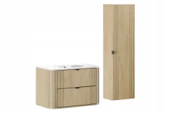 Zestaw OVALIA CREMONA 80 cm Dąb z Umywalką PURE i Słupkiem MDF nowoczesny
