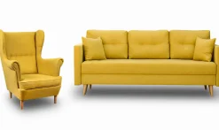 Zestaw skandynawski sofa i fotel Lahti/Denver Musztardowy