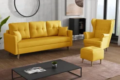 Zestaw skandynawski sofa i fotel Lahti/Denver Musztardowy