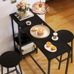 Zestaw stół + krzesła barowe czarny jadalniany z 2 stołkami nowoczesny loft