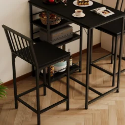 Zestaw stół + krzesła barowe jadalniany z 2 stołkami czarny loft do kuchni