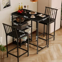 Zestaw stół + krzesła barowe jadalniany z 2 stołkami czarny loft do kuchni