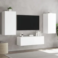 Zestaw Szafek Do Salonu Meblościanka RTV Szafki Białe Zestaw Mebli LED