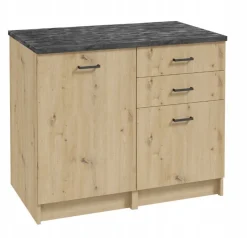 Zestaw Szafek Kuchennych 100 x 60 cm Dąb Artisan Szuflady Blat Beton Czarny