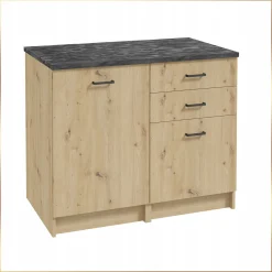 Zestaw Szafek Kuchennych 100 x 60 cm Dąb Artisan Szuflady Blat Beton Czarny
