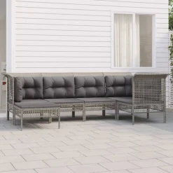 Zestaw wypoczynkowy do ogrodu Szary Technorattan 3x sofa narożna + 2x