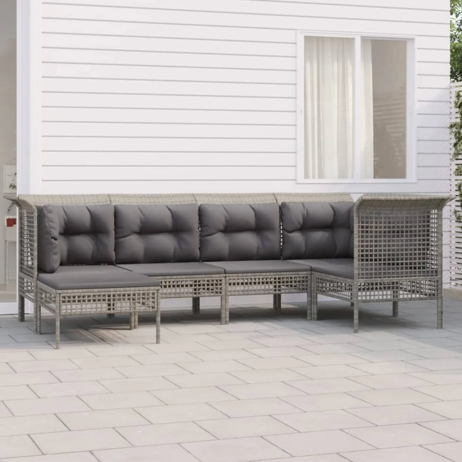 Zestaw wypoczynkowy do ogrodu Szary Technorattan 3x sofa narożna + 2x
