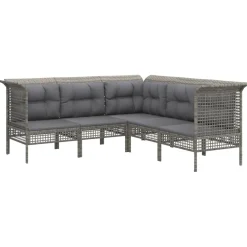 Zestaw wypoczynkowy do ogrodu Szary Technorattan 3x sofa narożna + 2x