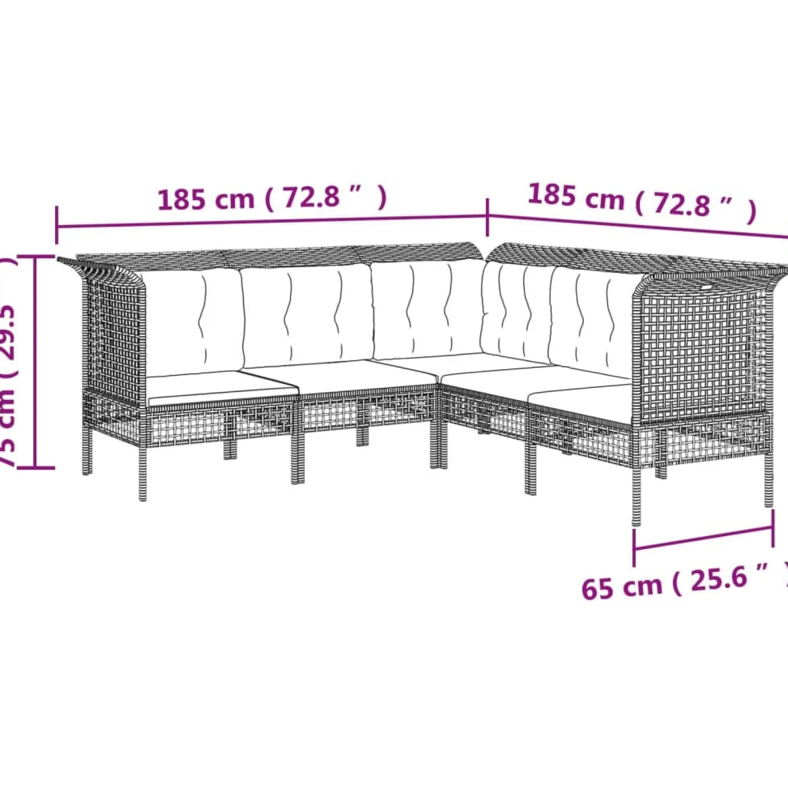 Zestaw wypoczynkowy do ogrodu Szary Technorattan 3x sofa narożna + 2x