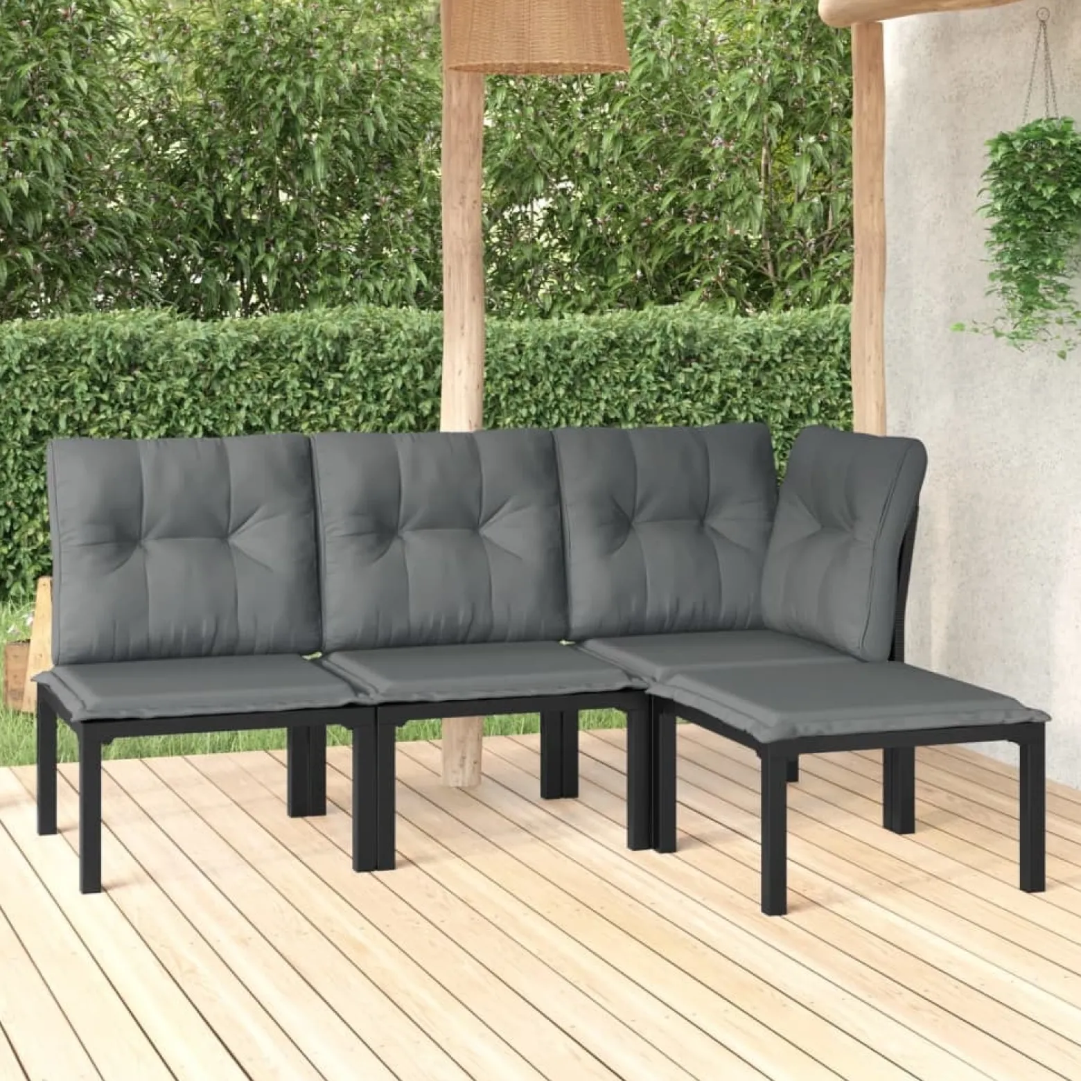 Zestaw wypoczynkowy do ogrodu Czarny Stal narożna + 2x sofa środkowa +
