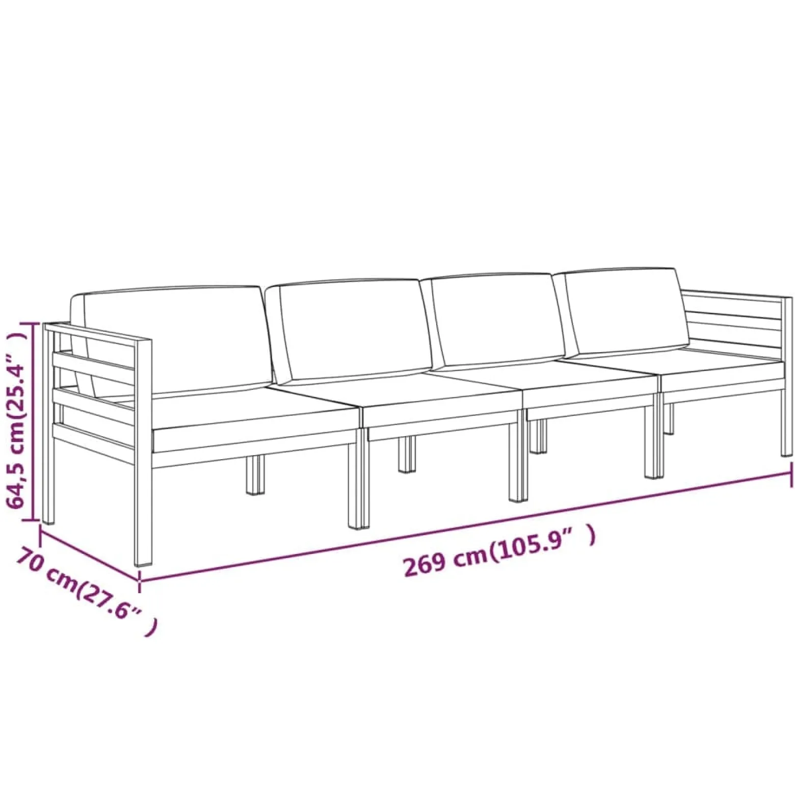 Zestaw wypoczynkowy do ogrodu Antracyt Aluminium 2x hjørne + 2x sofa