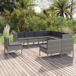 Zestaw wypoczynkowy do ogrodu Szary Technorattan 3x narożna + 6x sofa