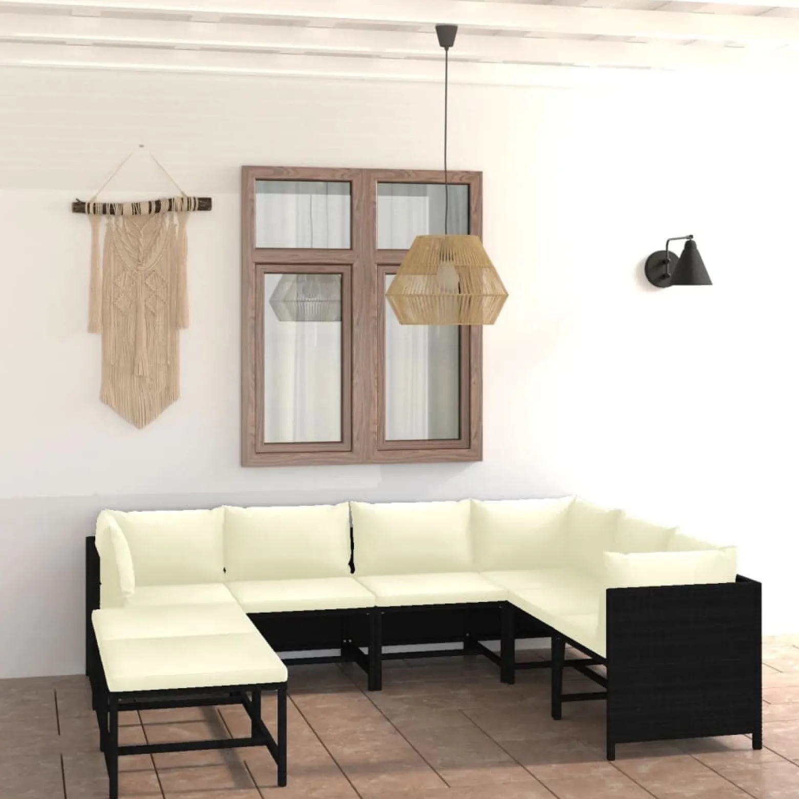 Zestaw wypoczynkowy do ogrodu Czarny Technorattan 3x sofa narożna + 3x