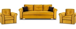 Zestaw Wypoczynkowy do Salonu Merida Sofa + 2 Fotele Żółty