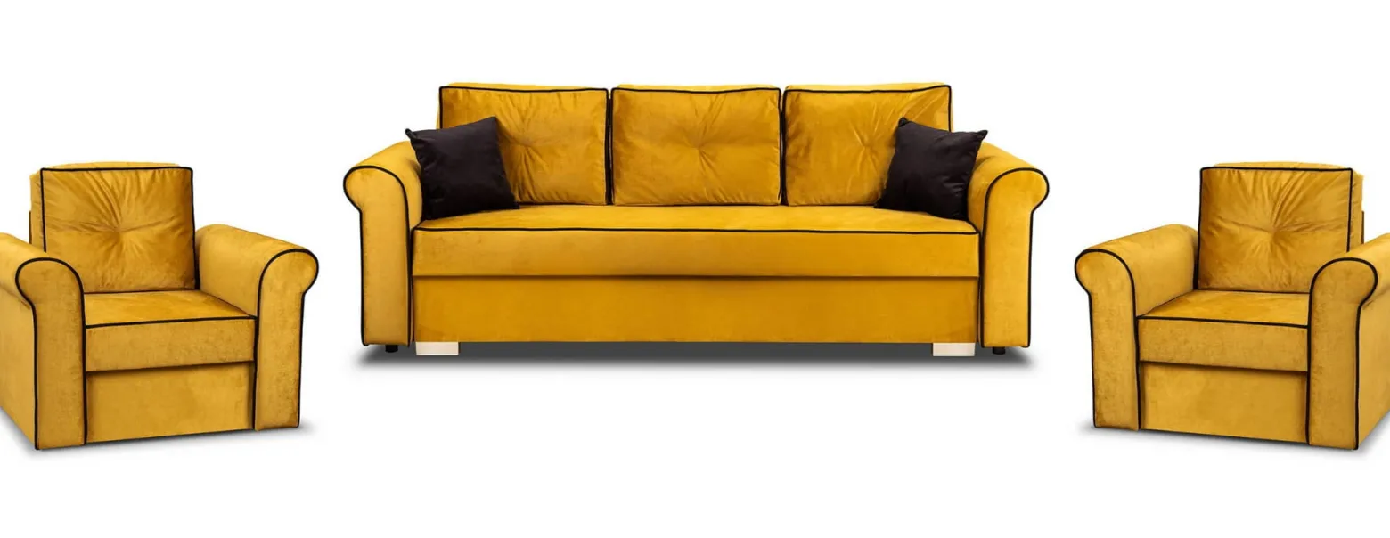 Zestaw Wypoczynkowy do Salonu Merida Sofa + 2 Fotele Żółty