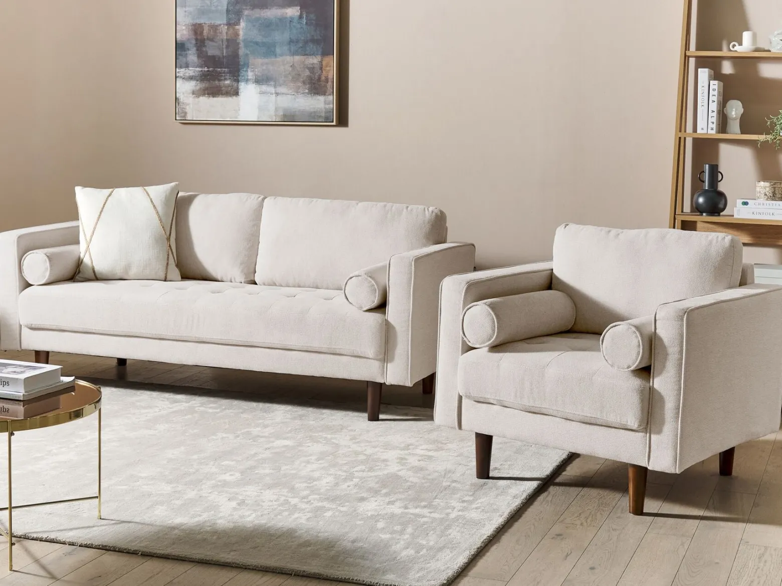 Zestaw wypoczynkowy 4-osobowy sofa fotel beżowy