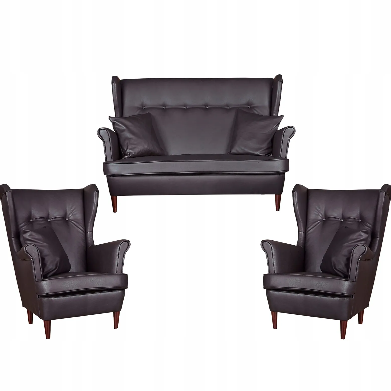 Zestaw wypoczynkowy uszak Eko skóra sofa fotele Family Meble