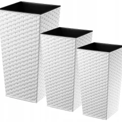 Zestaw 3x Donica Doniczka Wkład Rattan Biała 75cm
