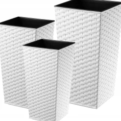 Zestaw 3x Donica Doniczka Wkład Rattan Biała 75cm