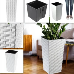 Zestaw 3x Donica Doniczka Wkład Rattan Biała 75cm